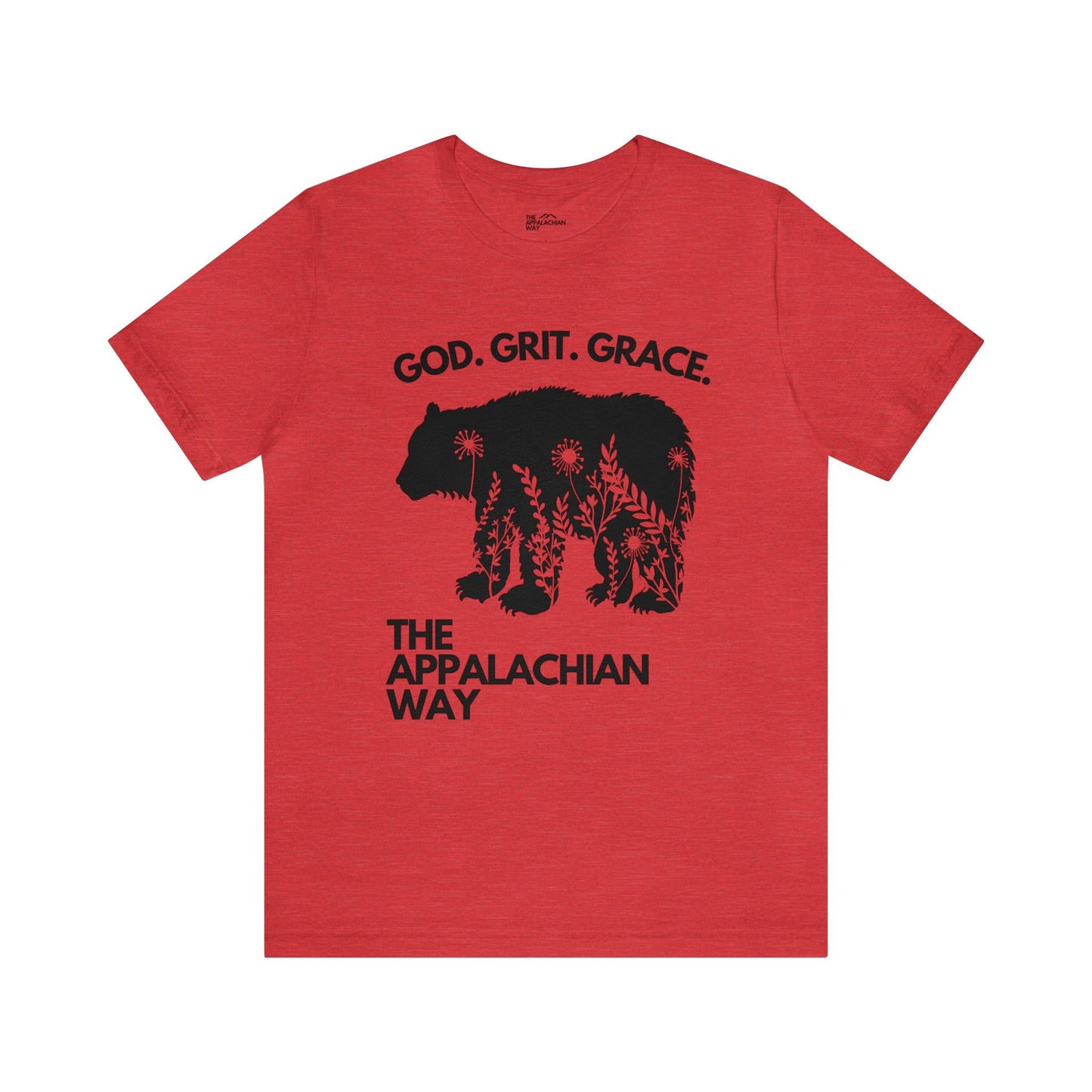 God Grit Grace Bear Floral Graphic The Appalachian Way Short Sleeve T-shirt | Christian Shirt, Inspirational Saying Shirt, gifts for her