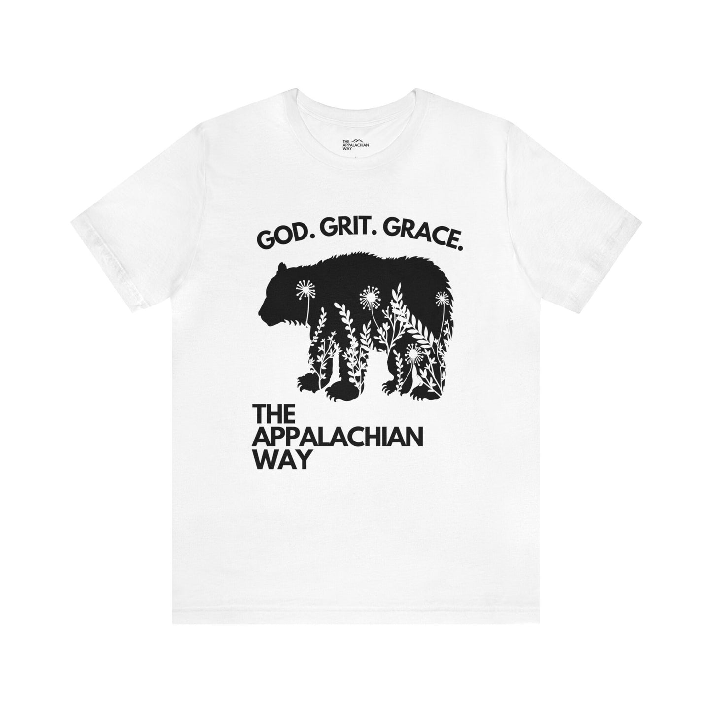 God Grit Grace Bear Floral Graphic The Appalachian Way Short Sleeve T-shirt | Christian Shirt, Inspirational Saying Shirt, gifts for her