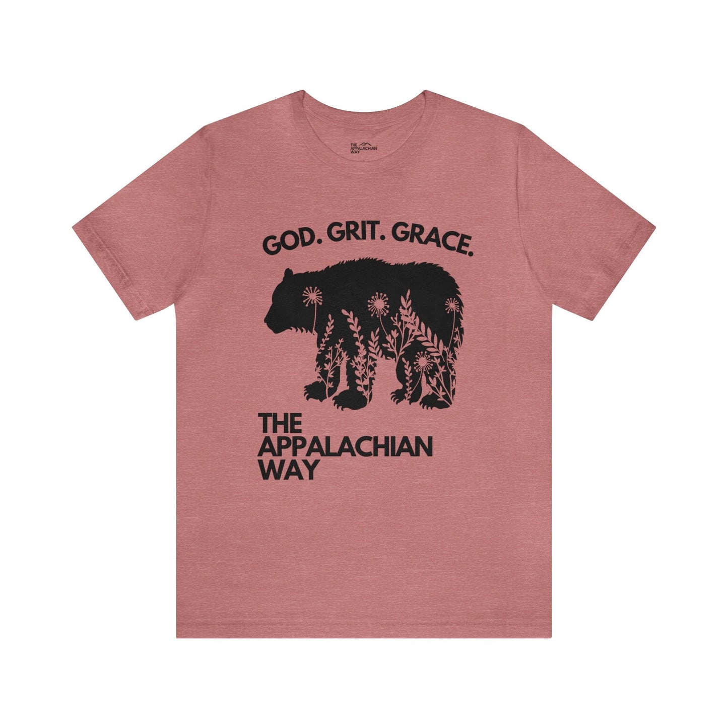 God Grit Grace Bear Floral Graphic The Appalachian Way Short Sleeve T-shirt | Christian Shirt, Inspirational Saying Shirt, gifts for her