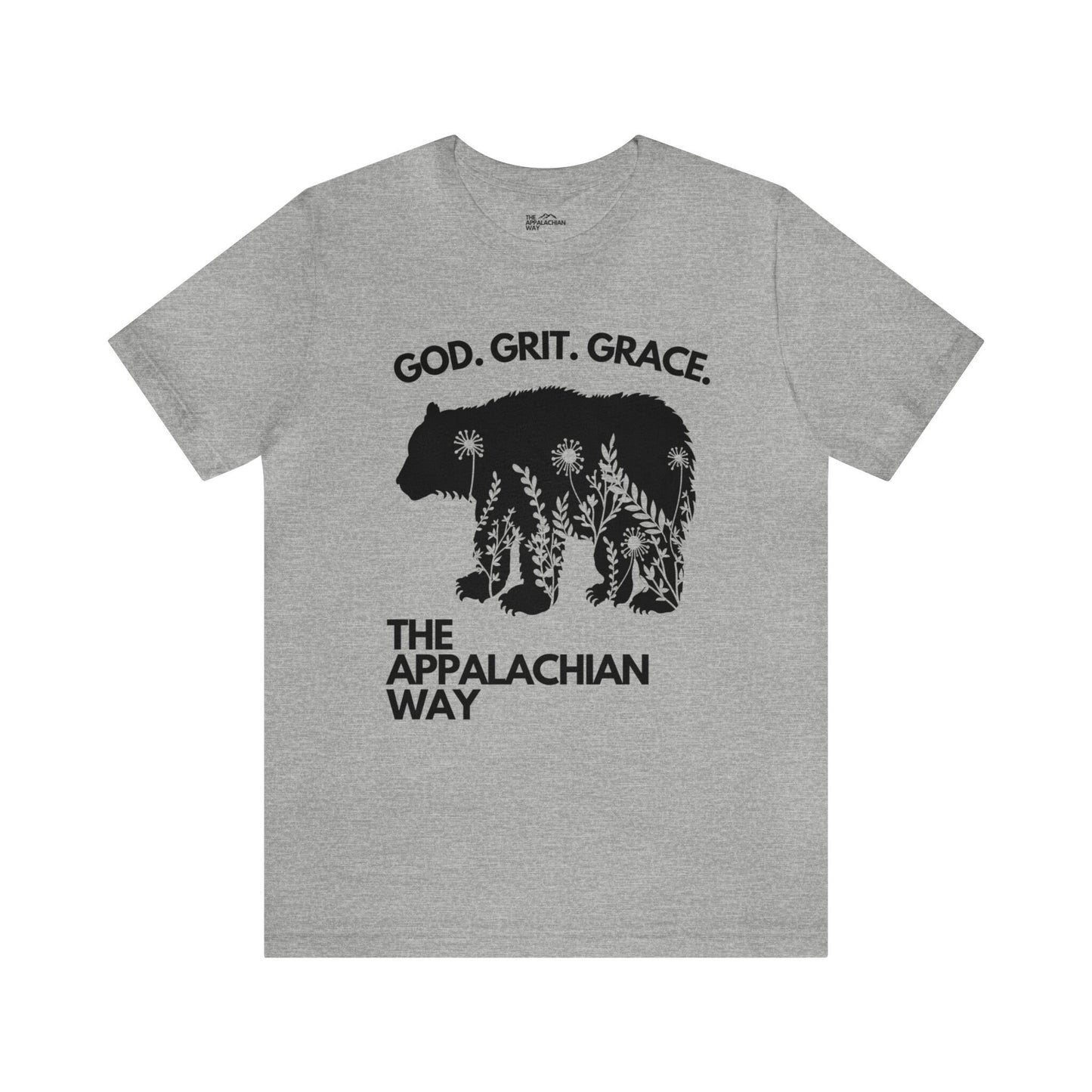 God Grit Grace Bear Floral Graphic The Appalachian Way Short Sleeve T-shirt | Christian Shirt, Inspirational Saying Shirt, gifts for her