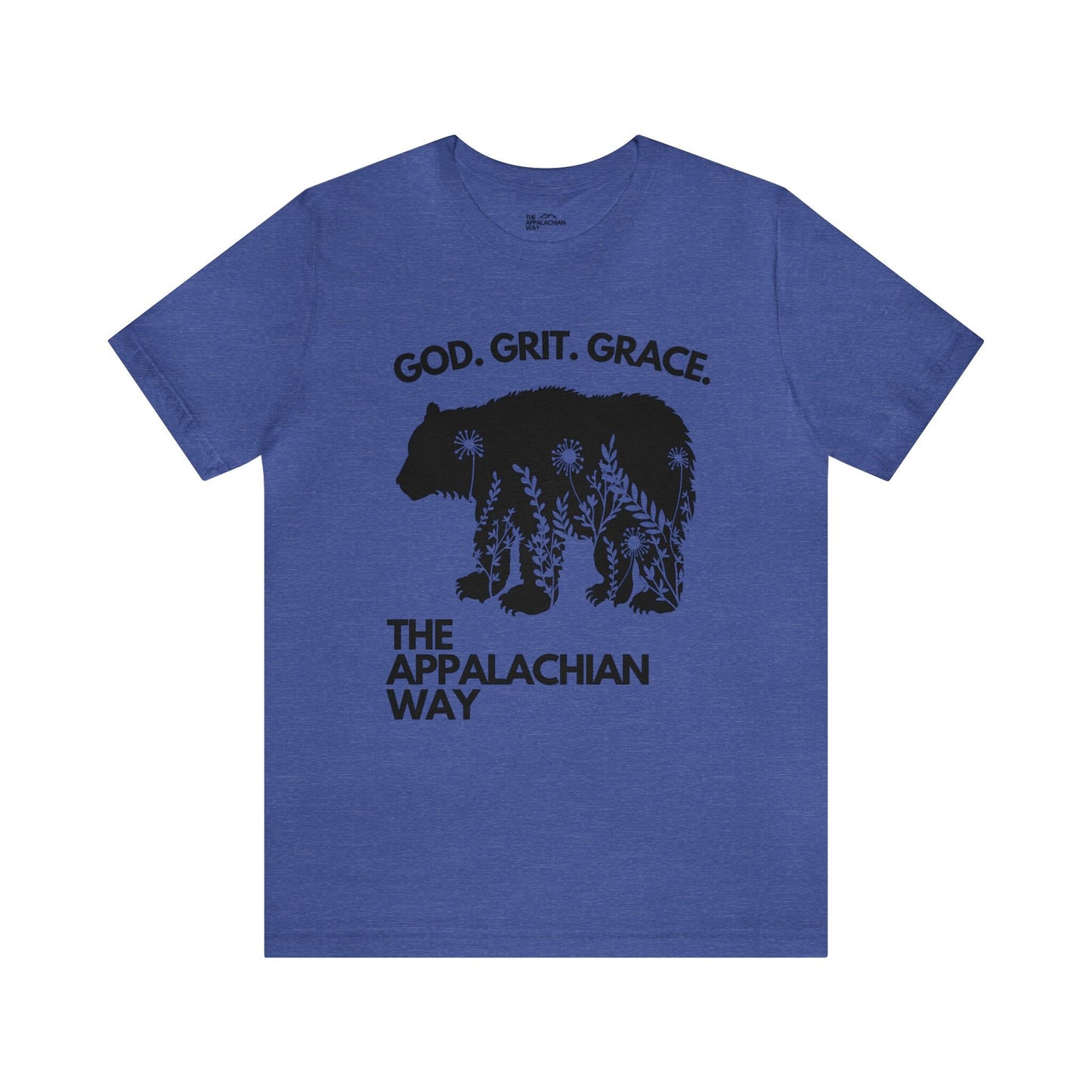 God Grit Grace Bear Floral Graphic The Appalachian Way Short Sleeve T-shirt | Christian Shirt, Inspirational Saying Shirt, gifts for her