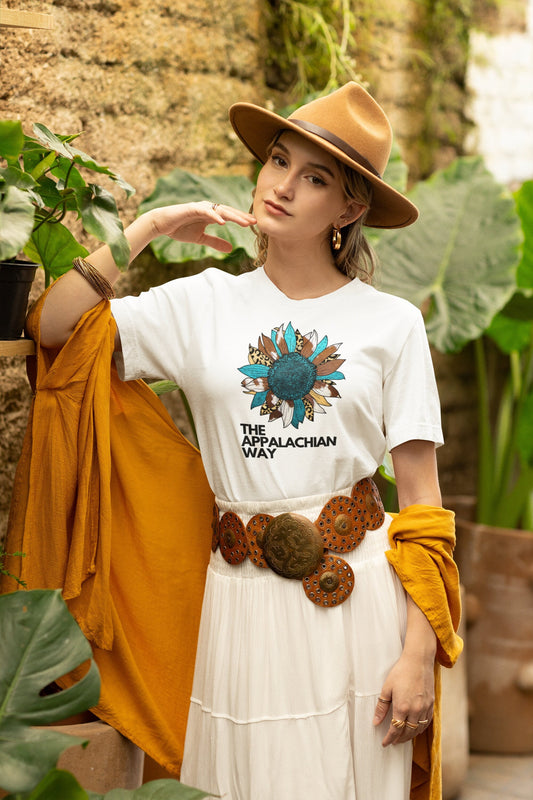 The Appalachian Way Leopard Sunflower T-Shirt | Cute Boho Shirt | Womens Flower Shirt | Leopard Floral Shirt | Flower Print | Gifts for Her