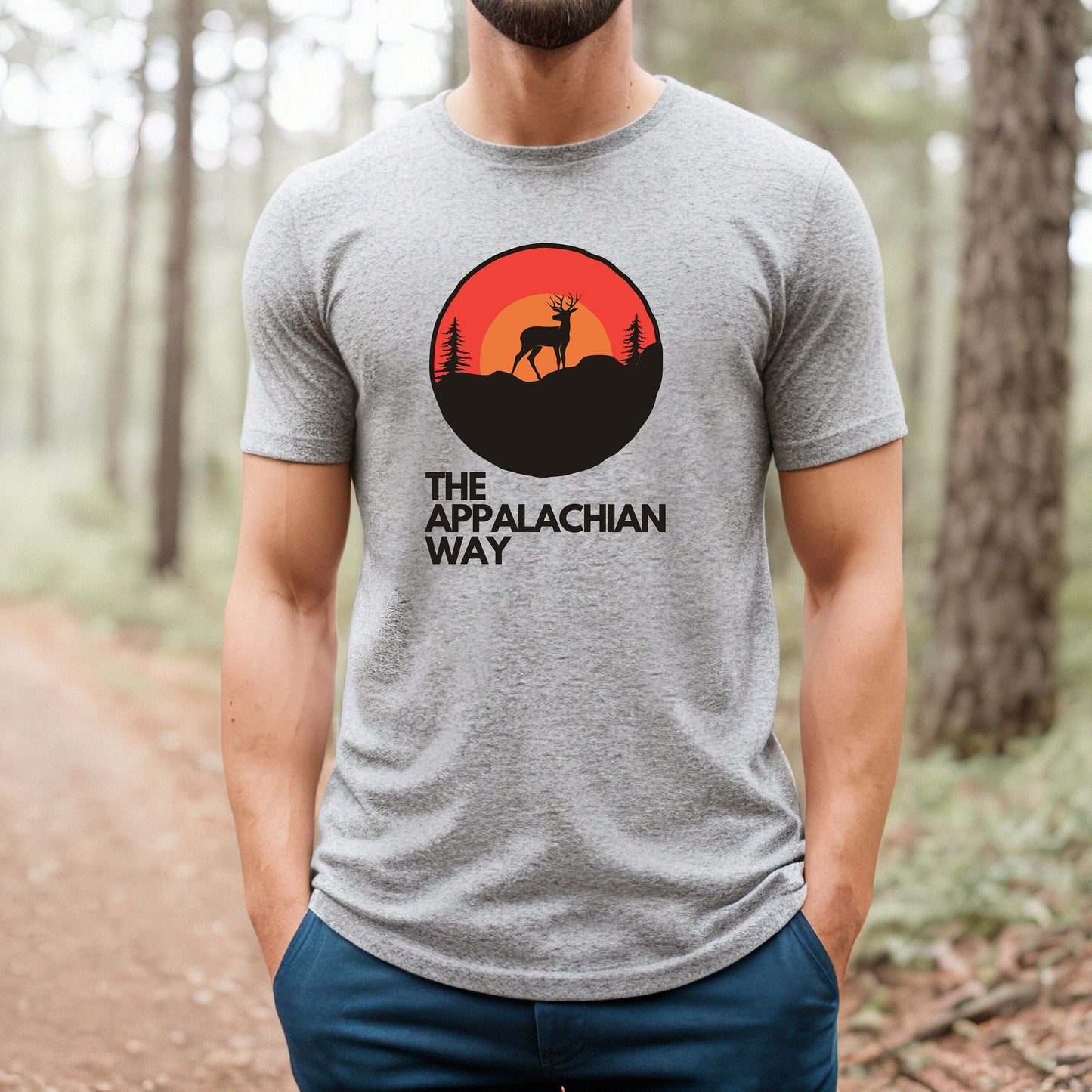 Sunrise Deer The Appalachian Way Short Sleeve T-shirt | Nature shirt, deer hunting shirt, gifts for him, unisex, outdoor shirt, mountain tee